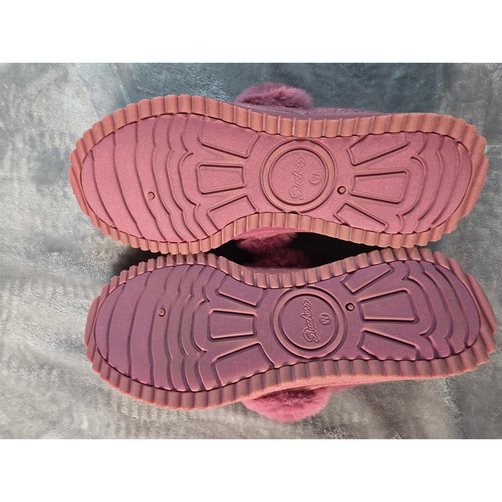 Skechers Cozy Lite Sweet Walk Women 6 Wide Mauve Glitter Faux Fur Slippers NEW - Picture 7 of 7